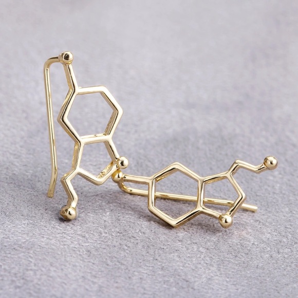 Serotonin Molecule Ear Climbers - Picture 2 of 6